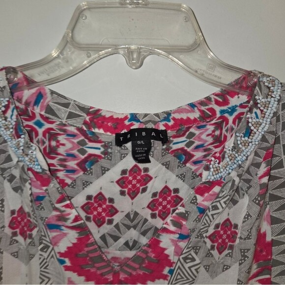 Tribal Beaded Neckline Boho Sleeveless Blouse - Picture 9 of 12